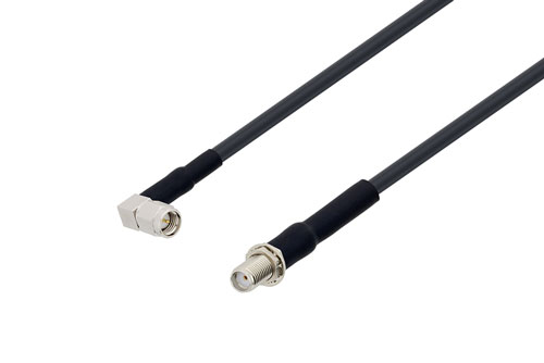 SMA メス バルクヘッド 〜 SMA オス 直角ケーブル、LMR-195 同軸、熱収縮チューブ