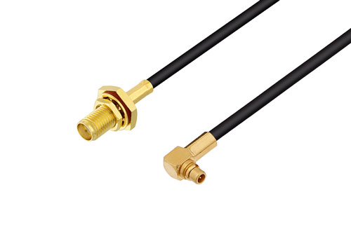 MMCX プラグ 直角 〜 SMA メス バルクヘッド ケーブル、LMR-100 同軸