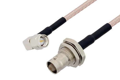 SMA オス 直角 〜 BNC メス バルクヘッドケーブル、RG316-DS 同軸、熱収縮チューブ