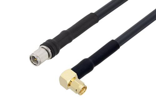 SMA オス 〜 SMA オス直角 ケーブル、LMR-240-UF 同軸 、熱収縮チューブ付