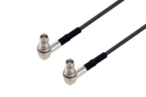 TNC メス直角 バルクヘッド 〜 TNC メス直角 バルクヘッド ケーブル、LMR-200 同軸 、熱収縮チューブ付、鉛フリーはんだ