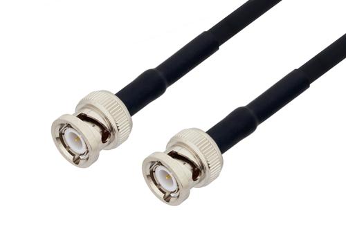 BNC オス 〜 BNC オス ケーブル、LMR-240-UF 同軸、熱収縮チューブ、鉛フリーはんだ