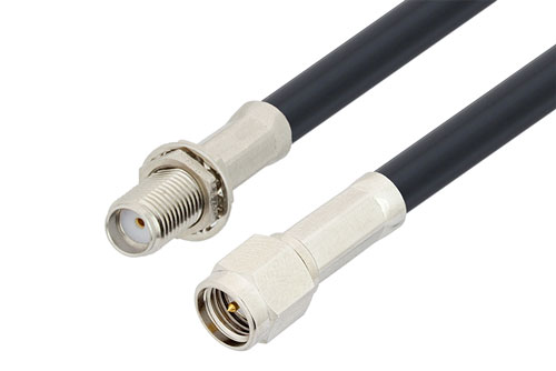 SMA オス ～  SMA メス バルクヘッド, ケーブル LMR-195 同軸 , 鉛フリーはんだ