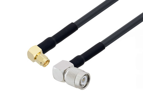 SMA オス 直角 ～ TNC オス 直角 低損失ケーブル, LMR-240-UF 同軸 熱収縮チューブ付, 90 度回転