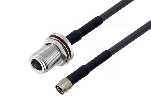 逆極性 SMA プラグ ～ N メス バルクヘッド 低損失ケーブル LMR-195 同軸, 熱収縮チューブ