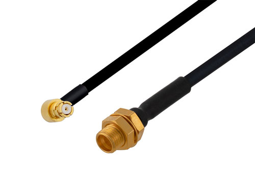 SMP メス 直角 ～ リミットデテント SMP オス バルクヘッド, ケーブル PE-SR405FLJ 同軸 , 鉛フリーはんだ, 長さ   36 インチ
