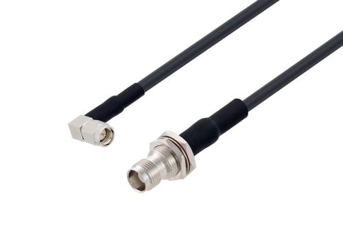 耐火仕様 SMA オス 直角 ～ TNC メス バルクヘッド 低損失ケーブル, LMR-195-FR 同軸, 熱収縮チューブ付, 鉛フリーはんだ