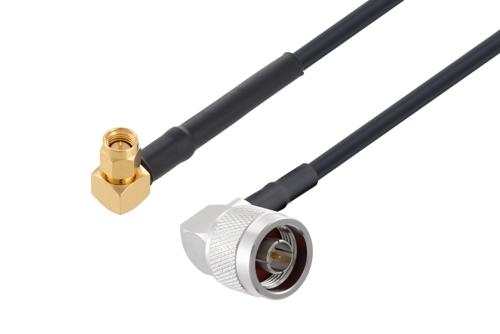SMA オス 直角 〜 N オス 直角ケーブル、LMR-200 同軸、熱収縮チューブ