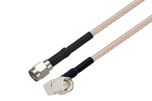 SMA オス直角 ～ 逆極性 SMA プラグ, ケーブル RG316-DS 同軸, 熱収縮チューブ