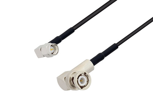SMA オス 直角 ～ BNC オス 直角 低損失ケーブル, LMR-100 同軸, 熱収縮チューブ付