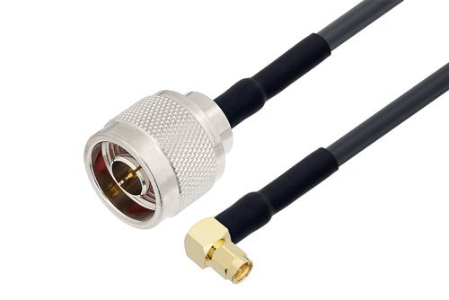 N オス ～  SMA オス直角, ケーブル LMR-240-DB 同軸, 熱収縮チューブ