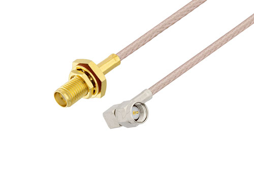 SMA メス バルクヘッド 〜 SMA オス 直角ケーブル、RG316 同軸