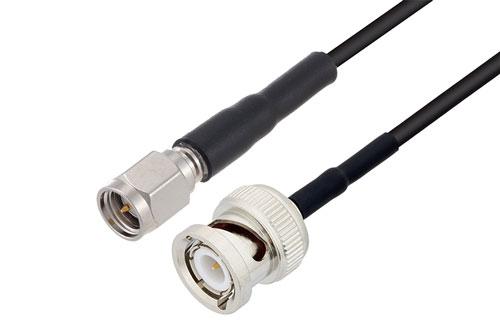 BNC オス 〜 SMA オス ケーブル、LMR-100 同軸 、熱収縮チューブ付