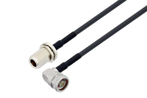 N オス直角 〜 N メス バルクヘッド ケーブル、LMR-240 同軸 、熱収縮チューブ付