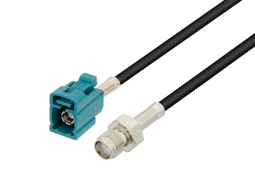 SMA メス 〜 水色 FAKRA ジャック ケーブル、LMR-100 同軸 、鉛フリーはんだ