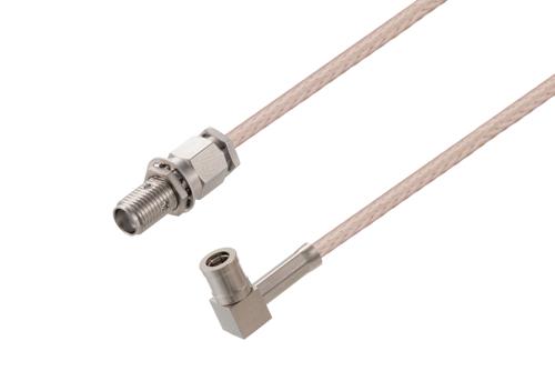 SMA メス バルクヘッド 〜 SMB プラグ 直角ケーブル、RG316-DS 同軸