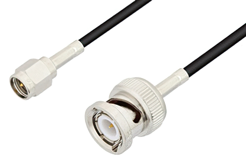 SMA オス 〜 BNC オス ケーブル、RG174 同軸、鉛フリーはんだ