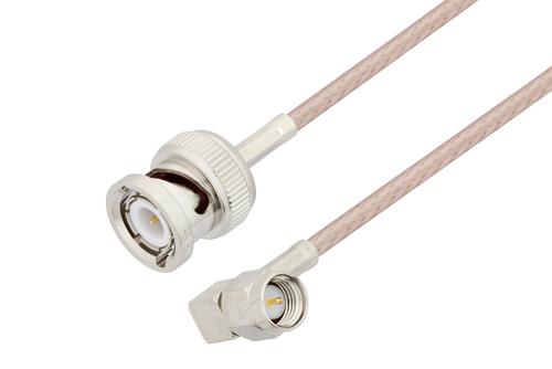 SMA オス 直角 〜 BNC オス ケーブル、75 Ω RG179 同軸