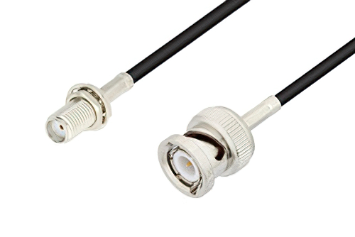 SMA メス バルクヘッド 〜 BNC オス ケーブル、RG174 同軸