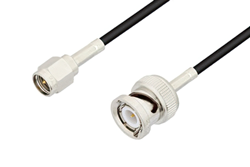 SMA オス 〜 BNC オス、低損失ケーブル、PE-C100-LSZH 同軸
