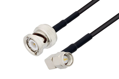 BNC Male to SMA Male Right Angle Cable Using RG174 Coax with HeatShrink, LF Solder