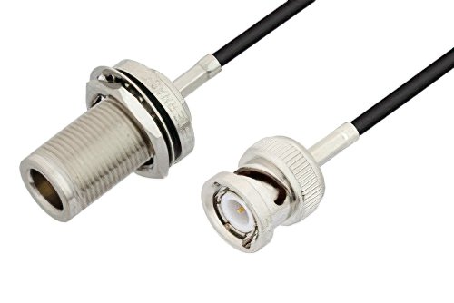 N メス バルクヘッド 〜 BNC オス ケーブル、RG174 同軸