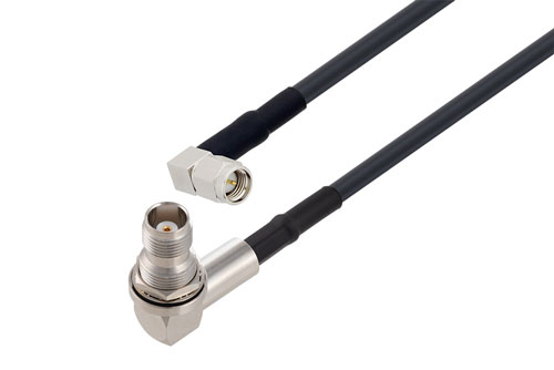 SMA オス直角 〜 TNC メス直角 バルクヘッド ケーブル、LMR-200 同軸 、熱収縮チューブ付