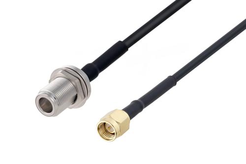 N メス バルクヘッド ～ SMA オス, ケーブル LMR-200 同軸, 熱収縮チューブ