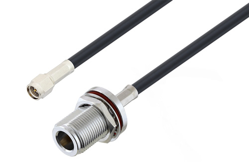 SMA Male to N Female Bulkhead Cable Using LMR-195 Coax , LF Solder