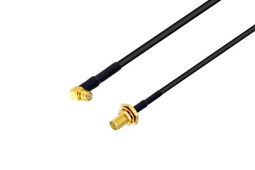 プッシュオン SMP メス 直角 〜 SMA メス バルクヘッドケーブル、LMR-100 同軸、熱収縮チューブ