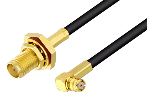 SMA メス バルクヘッド 〜 プッシュオン SMP メス 直角、低損失ケーブル、LMR-100 同軸