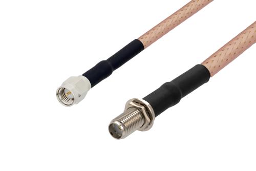 SMA オス ～ SMA メス バルクヘッド 低損失ケーブル, PE-P195 同軸, 熱収縮チューブ付