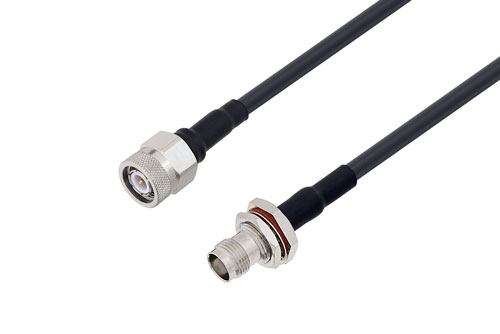 TNC メス バルクヘッド 〜 TNC オス ケーブル、LMR-195 同軸、熱収縮チューブ