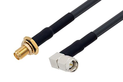 SMA Female Bulkhead to SMA Male Right Angle Cable Using LMR-195 Coax with HeatShrink