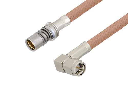 スナップオン BMA ジャック 〜 SMA オス 直角ケーブル、RG400 同軸