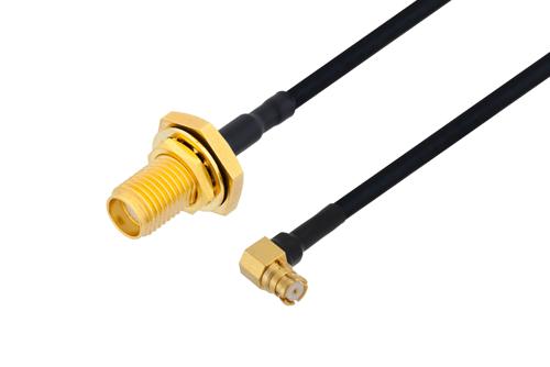 SMA メス バルクヘッド 〜 SMP メス 直角ケーブル、PE-SR405FLJ 同軸