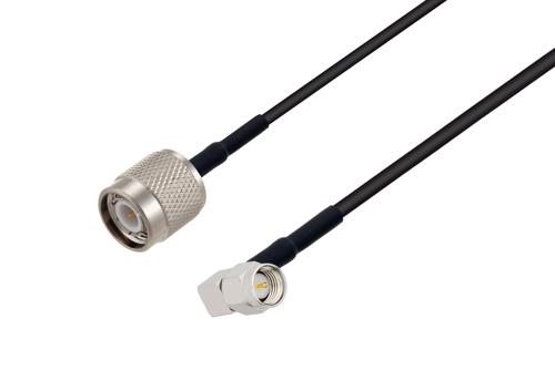 TNC オス ～  SMA オス直角, ケーブル LMR-100 同軸, 熱収縮チューブ, 鉛フリーはんだ