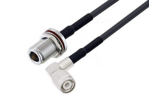 N Female Bulkhead to TNC Male Right Angle Cable Using LMR-195 Coax with HeatShrink