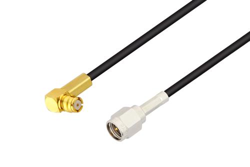 SMA オス ～ プッシュオン SMP メス 直角 ケーブル, RG174 同軸, 鉛フリーはんだ