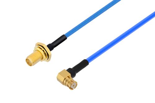 SMA メス バルクヘッド 〜 SMP メス 直角ケーブル、PE-P086 同軸、熱収縮チューブ