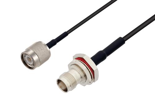 TNC オス ～ TNC メス バルクヘッド 低損失ケーブル, PE-C100-LSZH 同軸, 熱収縮チューブ付