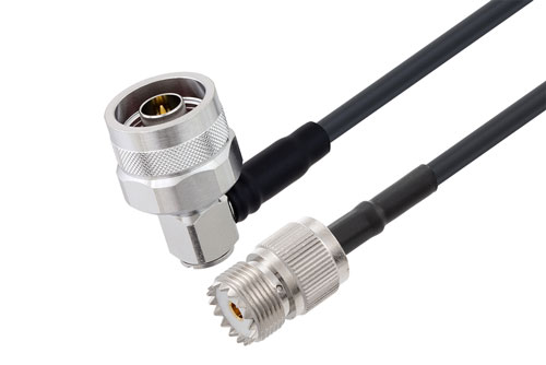 N オス直角 〜 UHF メス ケーブル、LMR-195 同軸、二重熱収縮チューブ