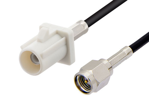 White FAKRA Plug to SMA Male Cable Using RG174 Coax