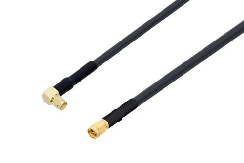 SMA オス直角 〜 SMA オス ケーブル、LMR-240 同軸 、熱収縮チューブ付、鉛フリーはんだ