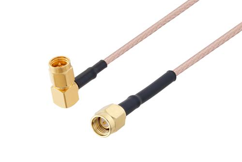 SMA オス直角 ～ SMA オス, ケーブル RG316 同軸, 熱収縮チューブ