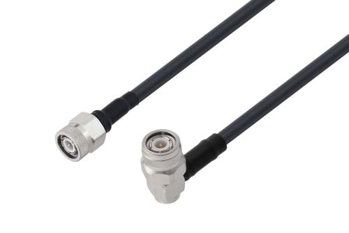 TNC オス ～ TNC オス 直角 低損失ケーブル, LMR-240 同軸, 熱収縮チューブ付