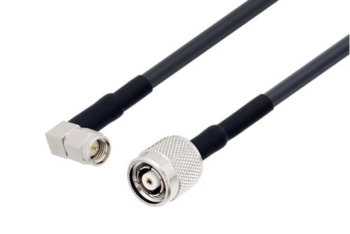 SMA オス直角 ～ 逆極性 TNC オス, ケーブル LMR-195 同軸, 熱収縮チューブ
