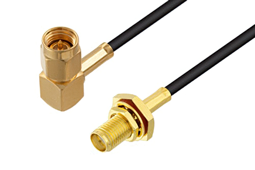 SMA Male Right Angle to SMA Female Bulkhead Cable Using PE-C100 Coax