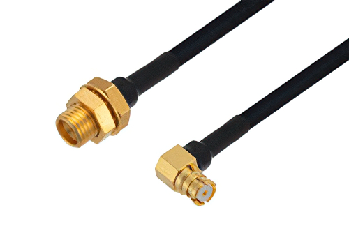 Limited Detent SMP Male Bulkhead to SMP Female Right Angle Cable Using PE-SR405FLJ Coax