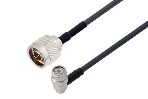 N オス ～  TNC オス直角, ケーブル LMR-240-DB 同軸, 熱収縮チューブ